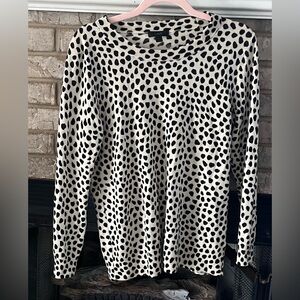 J.Crew Women's Cream and Black Polka Dot Long Sleeve Top size L